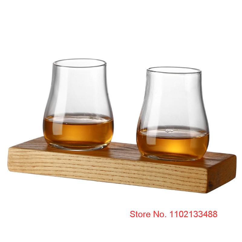 Classical Whisky Tasting Cup With Wooden Tray Set Small Tulip Liquor Shot Glasses Crystal Whiskey Tumbler Cognac Brandy Snifter
