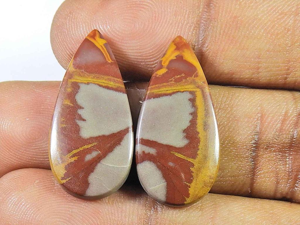 20Cts. Natural Noreena Jasper (13mm X 27mm Each) Pear Cabochon Match Pair SK-2717