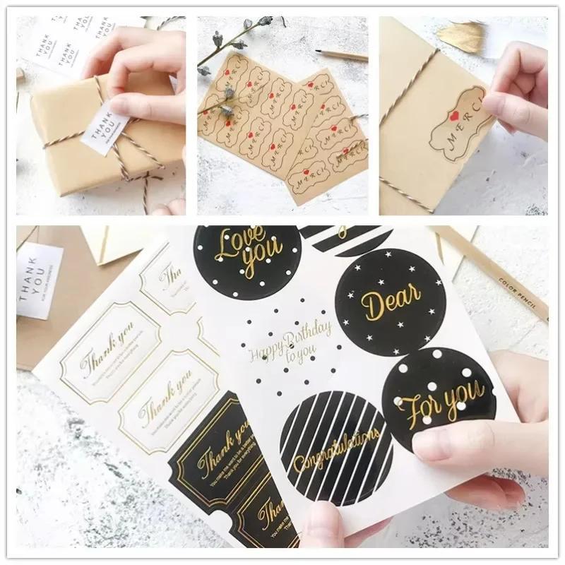 

10 Sheets Blessing Words Adhesive Baking Seal Sticker For Christmas Party Favor Gift Bag Candy Box Decor Simple Gilding Sticker I-12pcsx10sheets