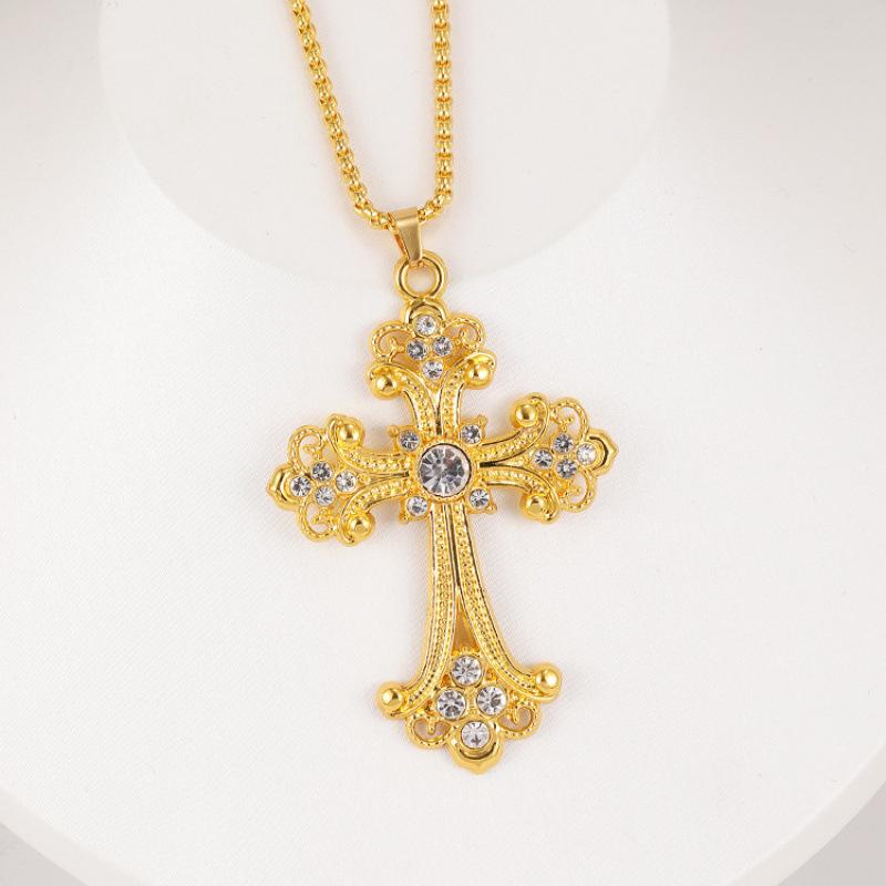 2025 New Baroque Cross Necklace Men Women Hip Hop Pendant Chain Sweater Jewelry Trendy