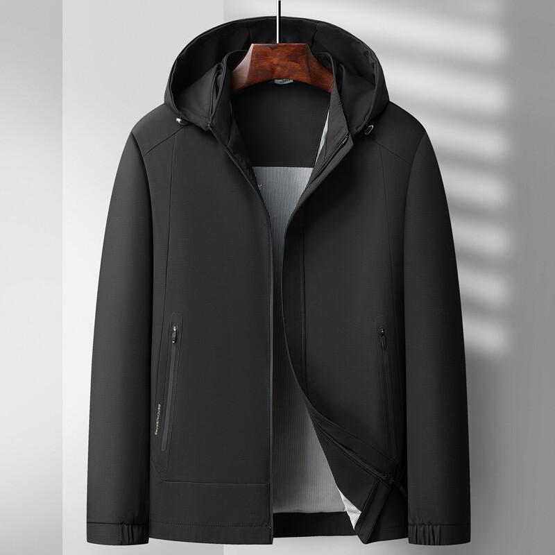 Spring and Autumn Jacket Men's Business Hooded Removable Middle-aged Daddy's Zipper Top Windproof Simple Jacket Men's Clothing