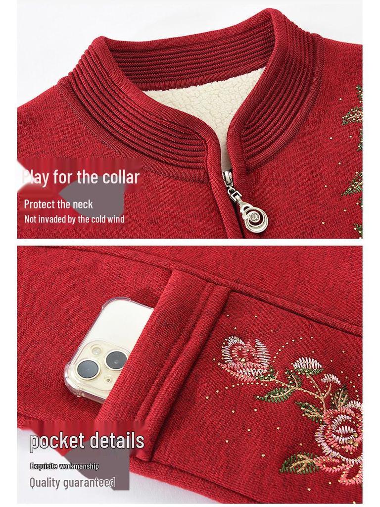 2024 Mamas warmer Wollmantel: Langärmiger Strickcardigan mit Samtbesatz für Frauen mittleren und höheren Alters