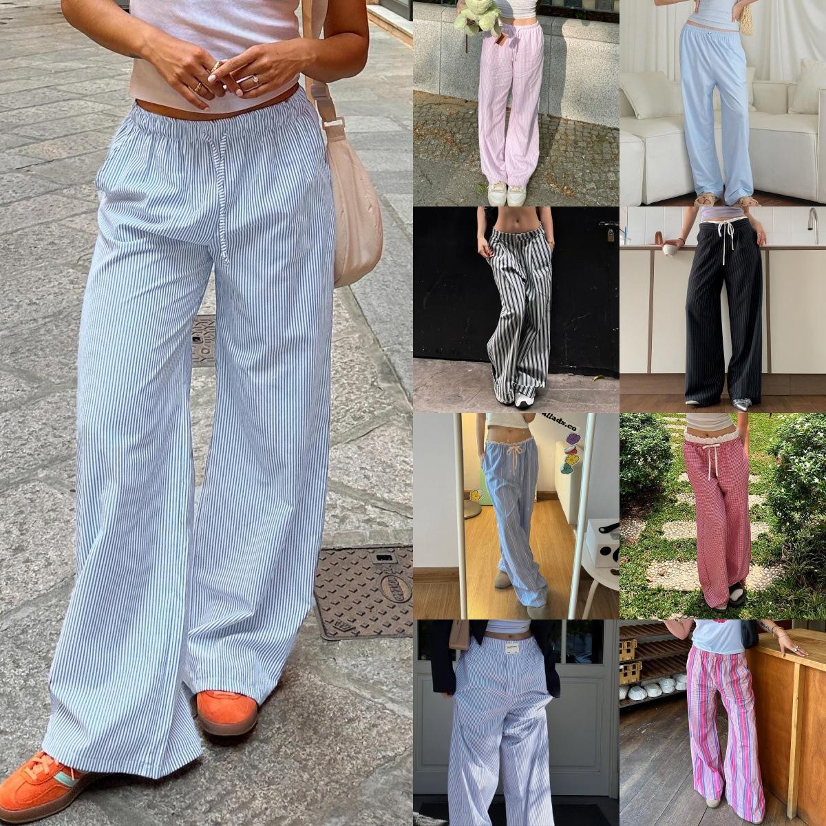 

High Waisted Wide Leg Pants for Women, Casual Striped Loose Fit Trousers, Comfortable Elastic Waist Palazzo Pants in Multiple Colors S