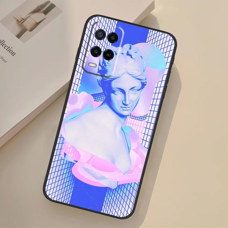 Great Wave Retro Cyber Statue Case For Oppo A94 A74 A54 A80 A60 A40 A18 A38 A58 A78 A98 A96 A76 A16 A15 A17 A57 A77 A5 Pro