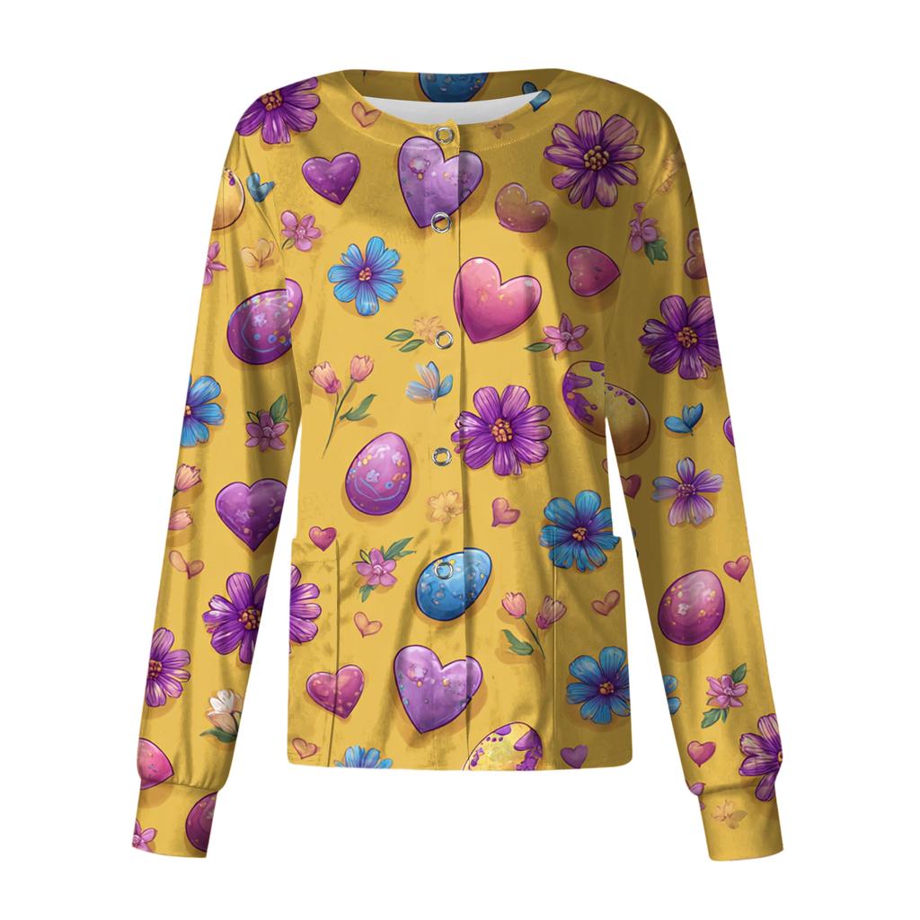 Women's Casual Long-sleeved Single-breasted Printed Protective Clothing Cardigan Top
