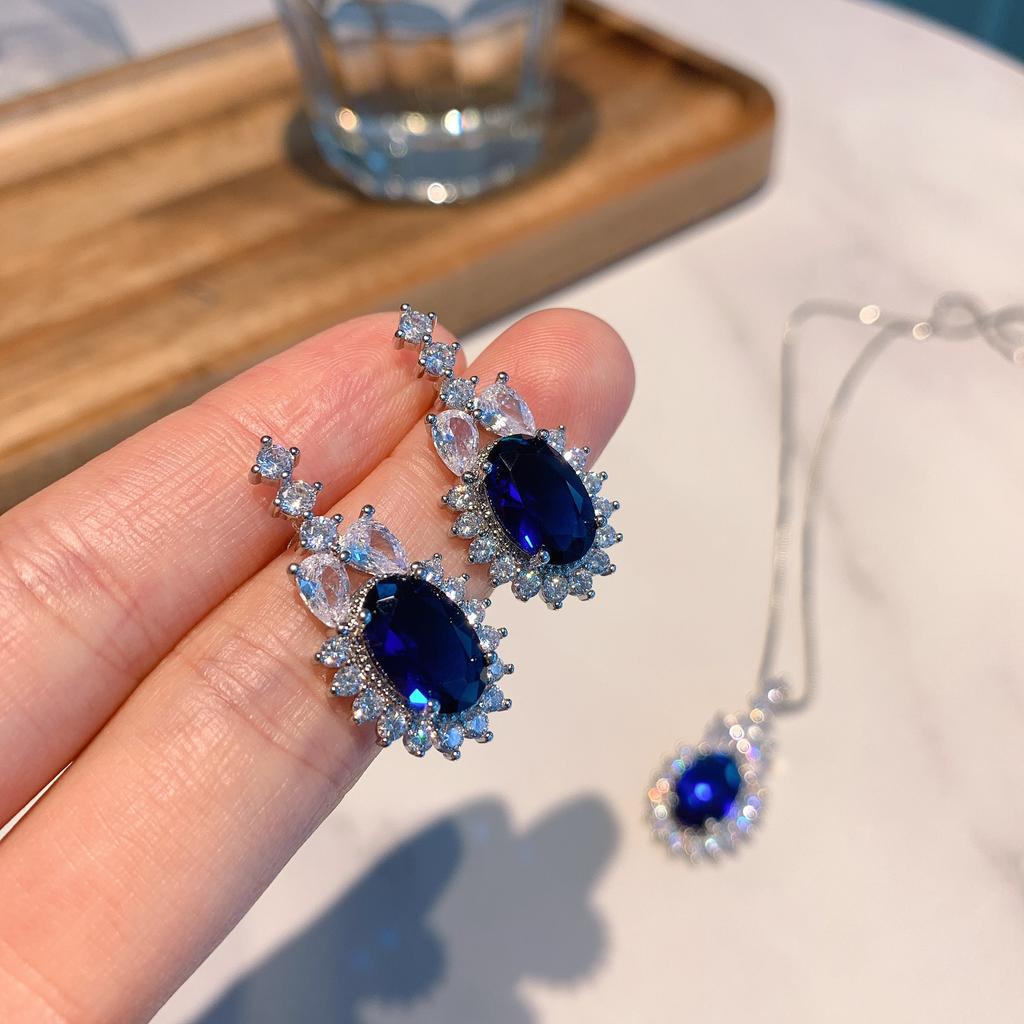 Jewelry Retro Simulation Blue Glass Set Stud Earrings Main Stone 8 * 12 Pendant 10 * 14