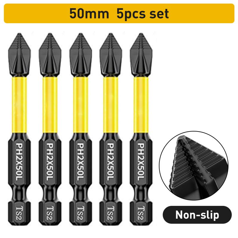 Non-Slip Impact Batch Head Strong Magnetic Cross High Torque Hardness Screw 25/50/65/70/90mm Waterproof Ph2 Screwdriver Bits Set