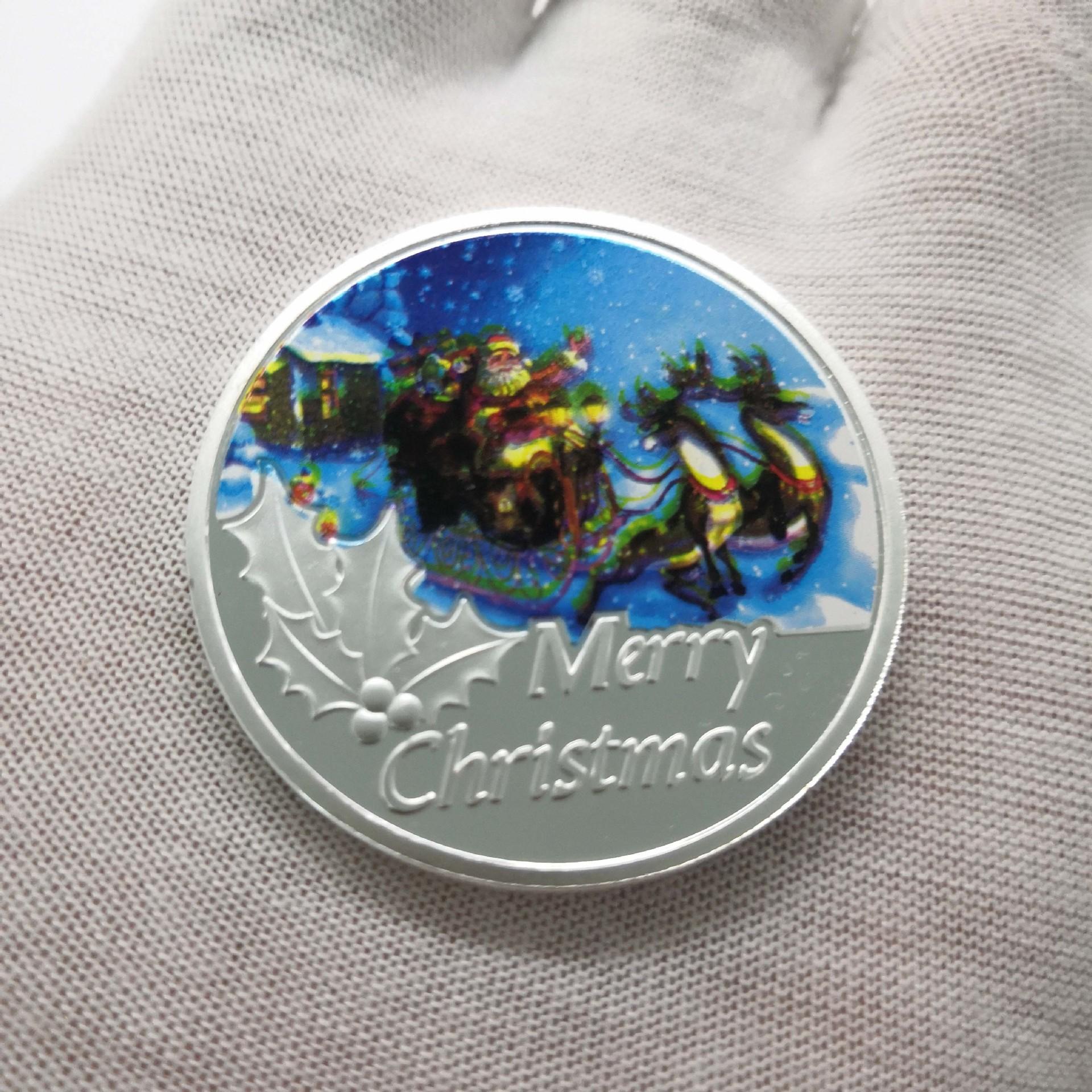 Christmas colored commemorative coins, Santa Claus commemorative medals, Christmas Eve commemorative silver coins серебряный
