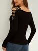 2025 New Stylish Floral Patchwork  Studded V-neck Long Sleeve T-shirt Women's Top