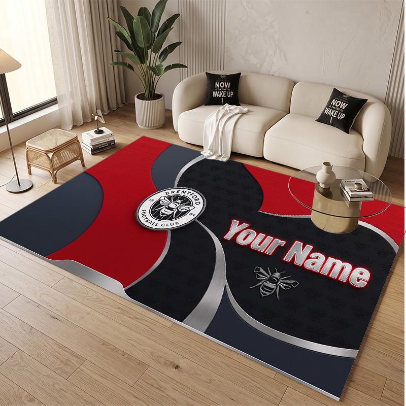 Personalized Crystal Velvet Carpet Brentford Football Pattern Non Slip Floor Rug