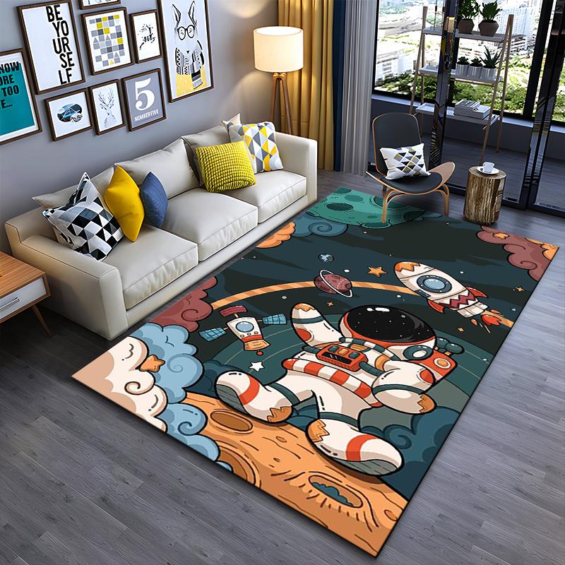 Astronaut and Rocket Pattern Creative Carpet Suitable for use as an anti-slip game mat for living room and bedroom sofas