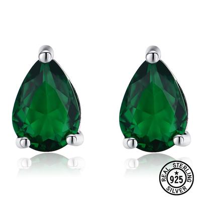 Boucles d'oreilles en argent Sterling 925, pierres précieuses colorées créées, rondes, ovales, en forme de poire, pour femmes, cadeau d'anniversaire, bijoux fins