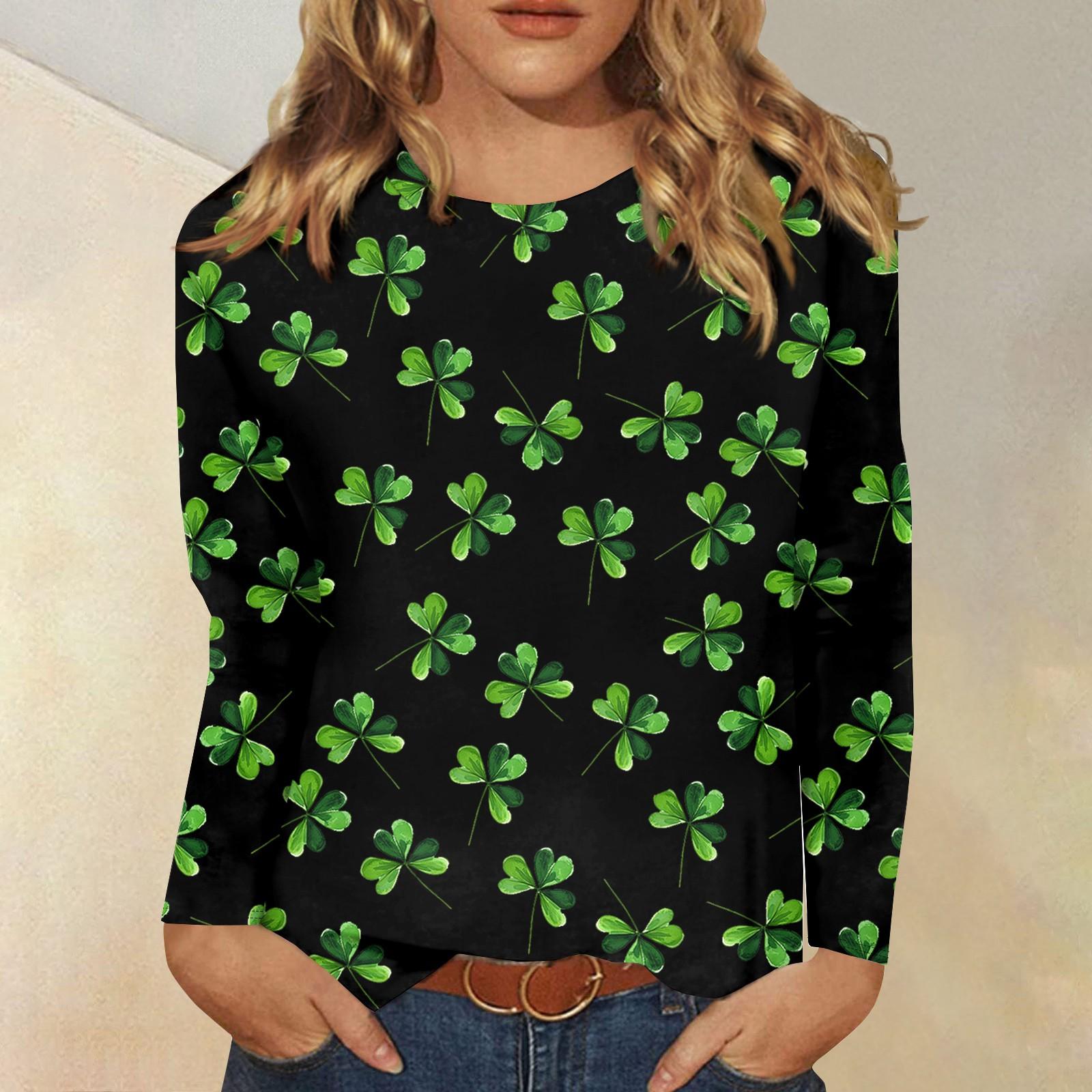 

Рубашки с длинным рукавом для женщин Милые принты Футболки Блузки Повседневные Большие размеры Базовые топы Пуловеры Рождественские L армия зеленый
