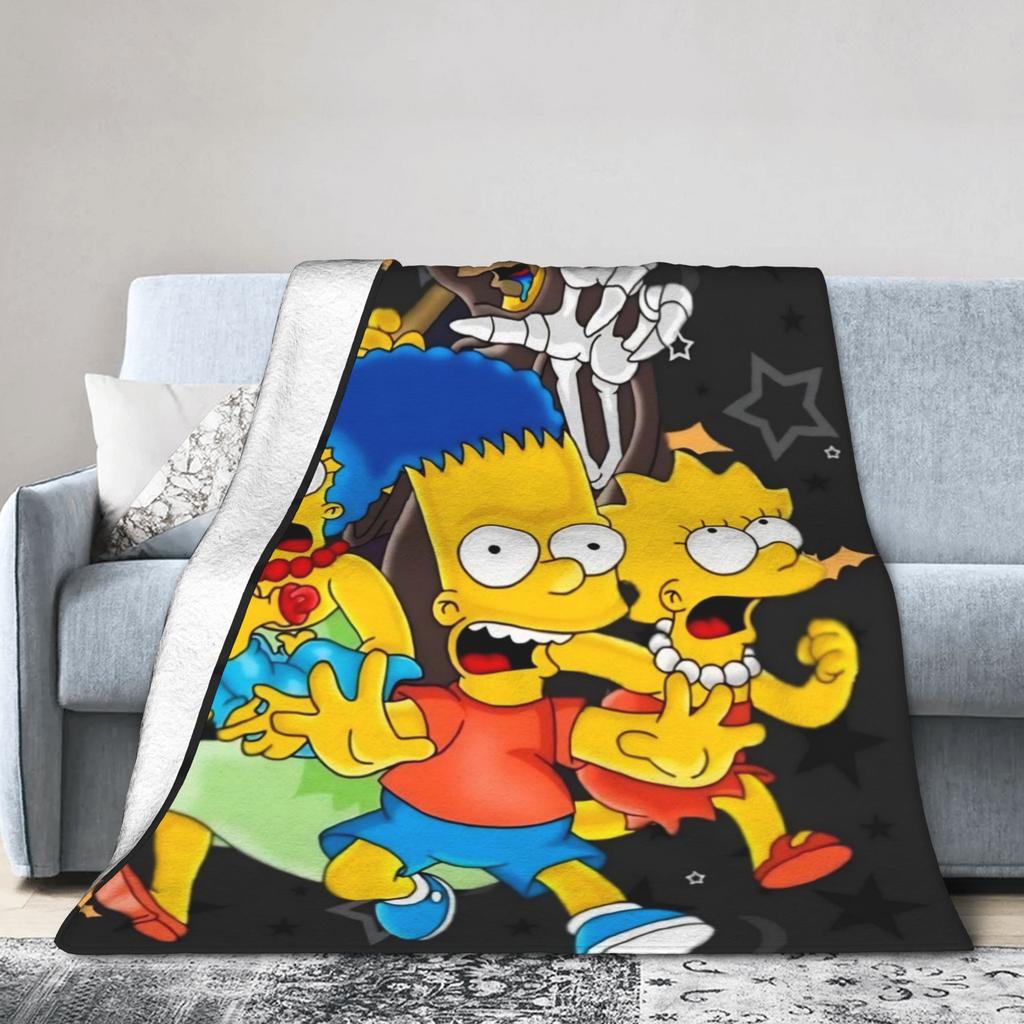 La Coperta S-Simpsons Happy Halloween in Flanella Novità Calda Coperta da Divano per Sedia Copertura Divano Tutte le Stagioni,