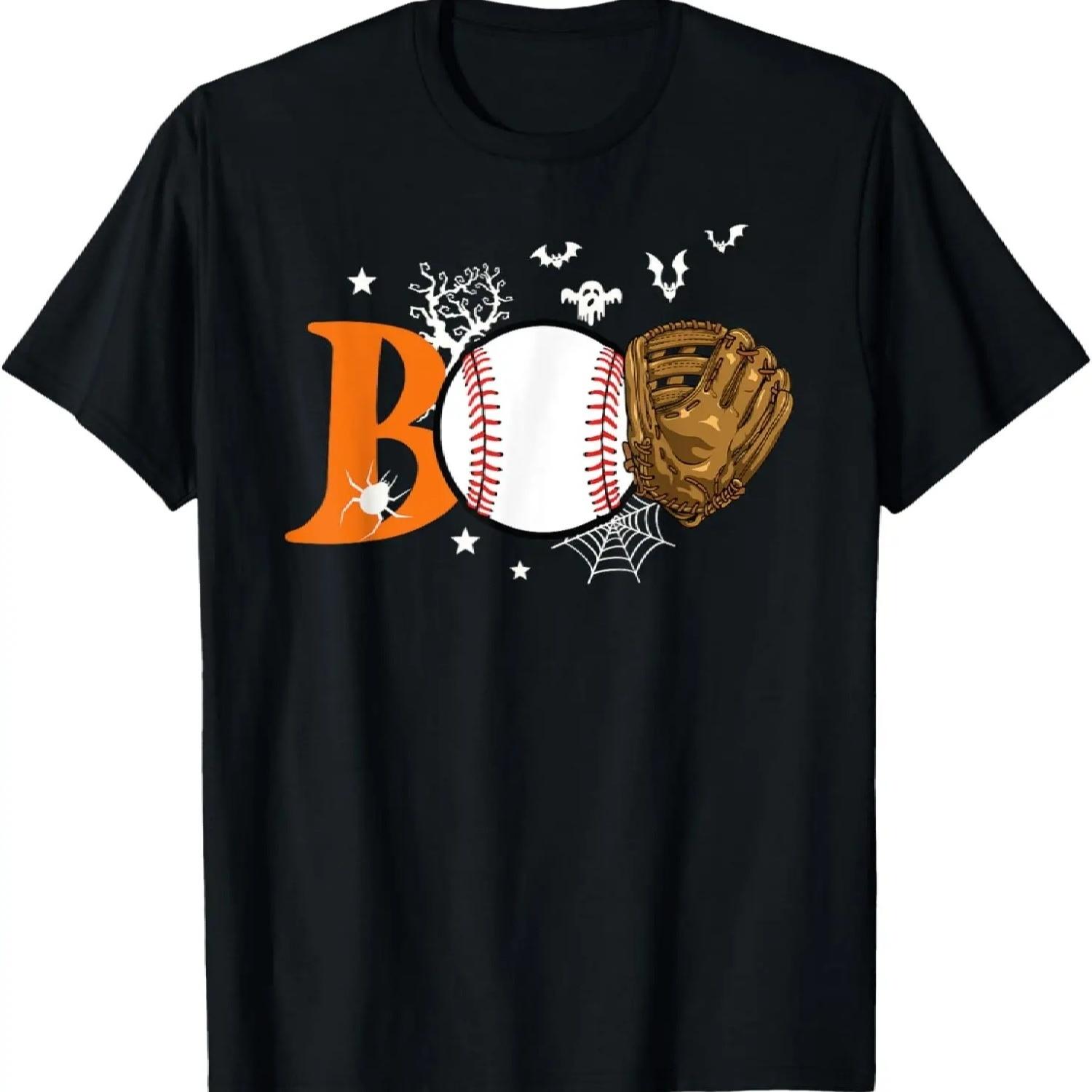 Boo Baseball Halloween Player Catcher Pitcher Spooky Season T-Shirt S чёрный