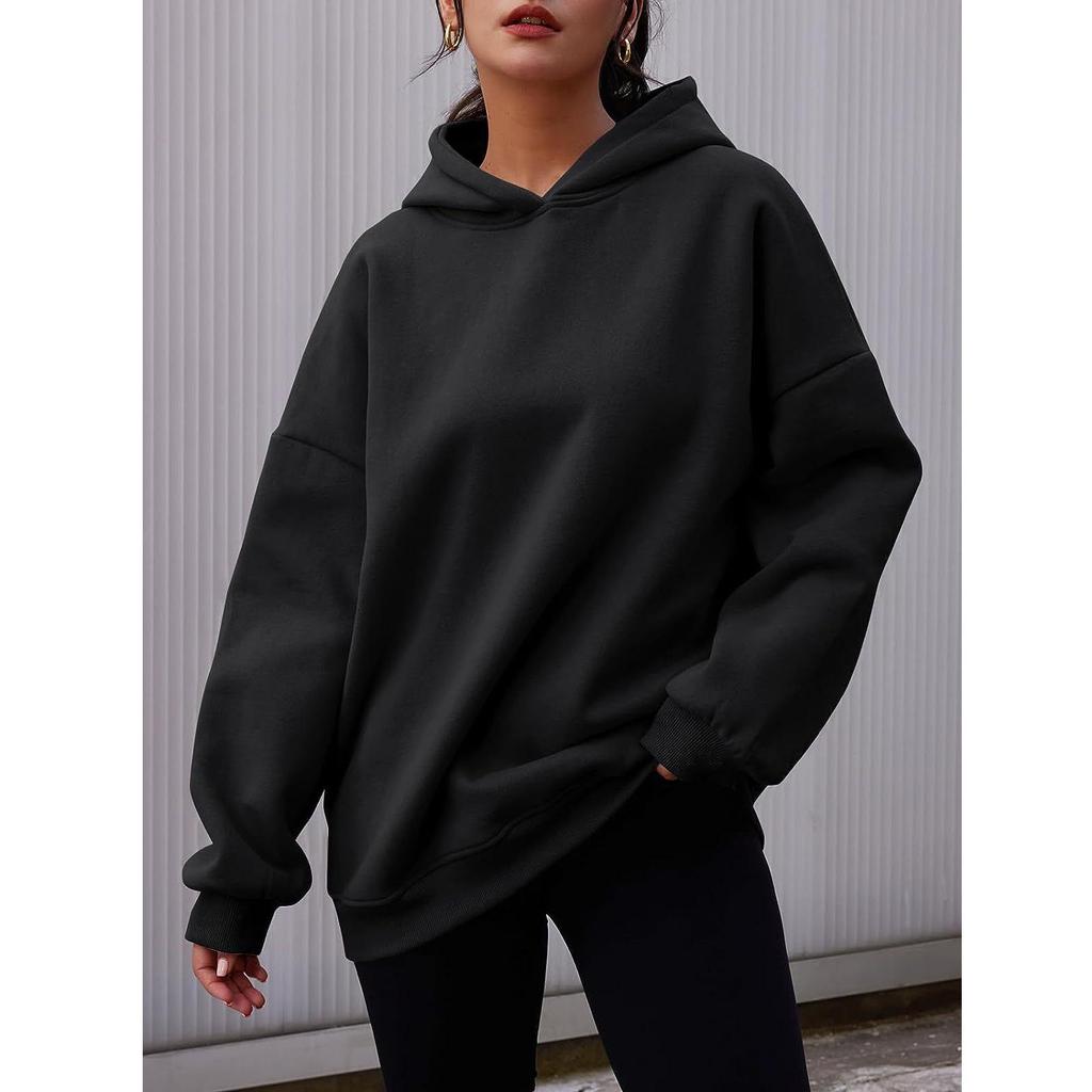 Women's Hooded Pullover Sweatshirt Solid Color Oversized Loose Casual Fleece Sweatshirt
