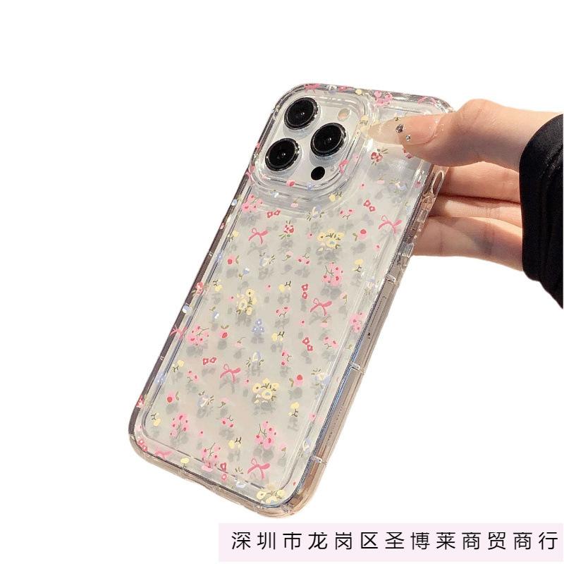 INS cute floral apple 15 mobile phone case iphone14promax transparent soft rubber 13/12/11 anti-drop xr