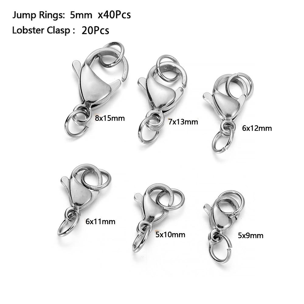 10-30Pcs Stainless Steel Lobster Clasp with Jump Rings For Bracelet Necklace Chains DIY Jewelry Making Findings Supplies