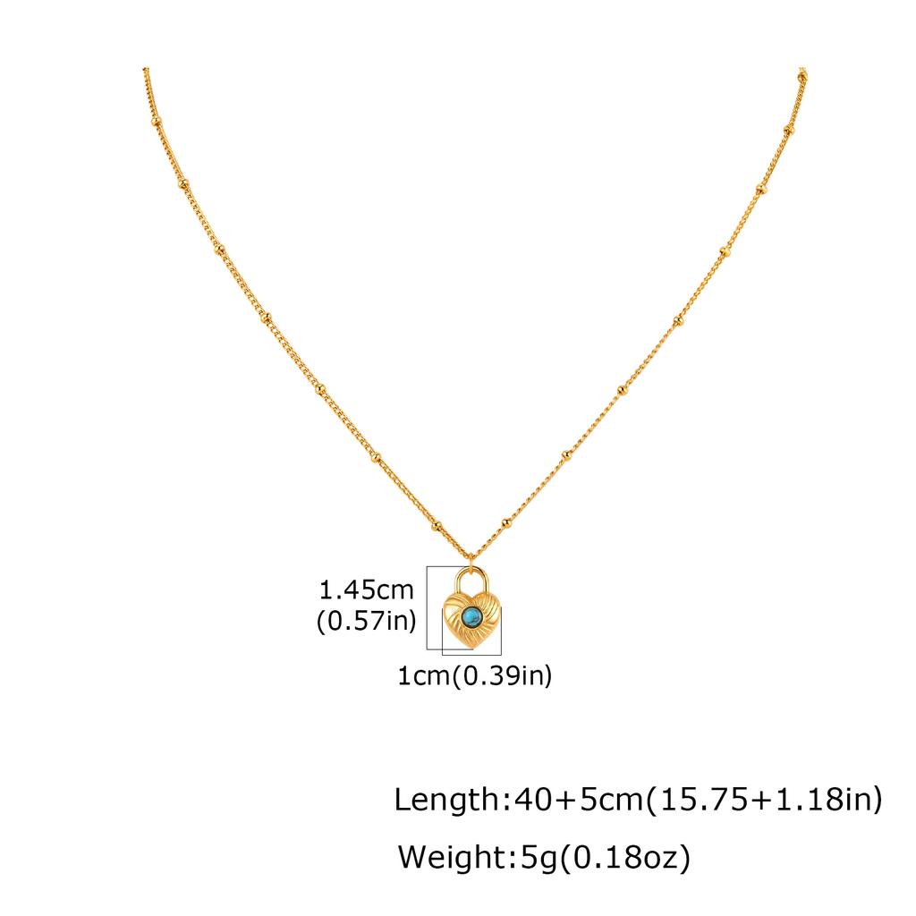 Vintage Heart Pendant Necklace Women Satellite Beads Chain Turquoise Love Necklace 18K Gold Plated Fashion Accessoreis