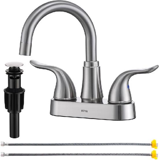 KPW Bathroom Sink Faucet 2 or 3 Hole Matte Black Centerset 4 Inch Bathroom Sink Faucet 2 Handle Plating Over ABS Plastic Non-Metallic Lavatory Two Handle