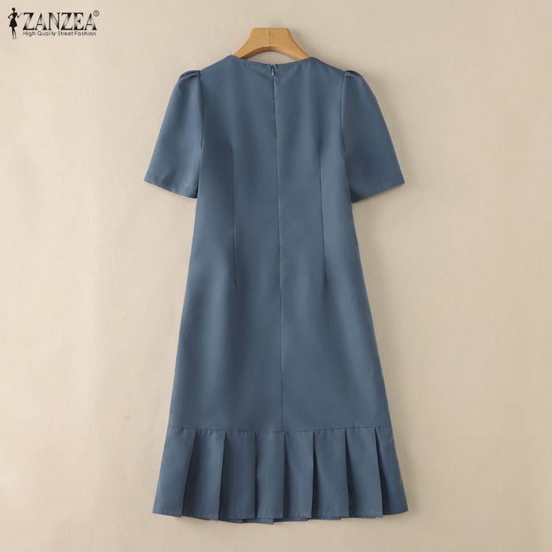 ZANZEA Rochie de vară elegantă casual pentru femei, cu gât rotund, cu mânecă scurtă