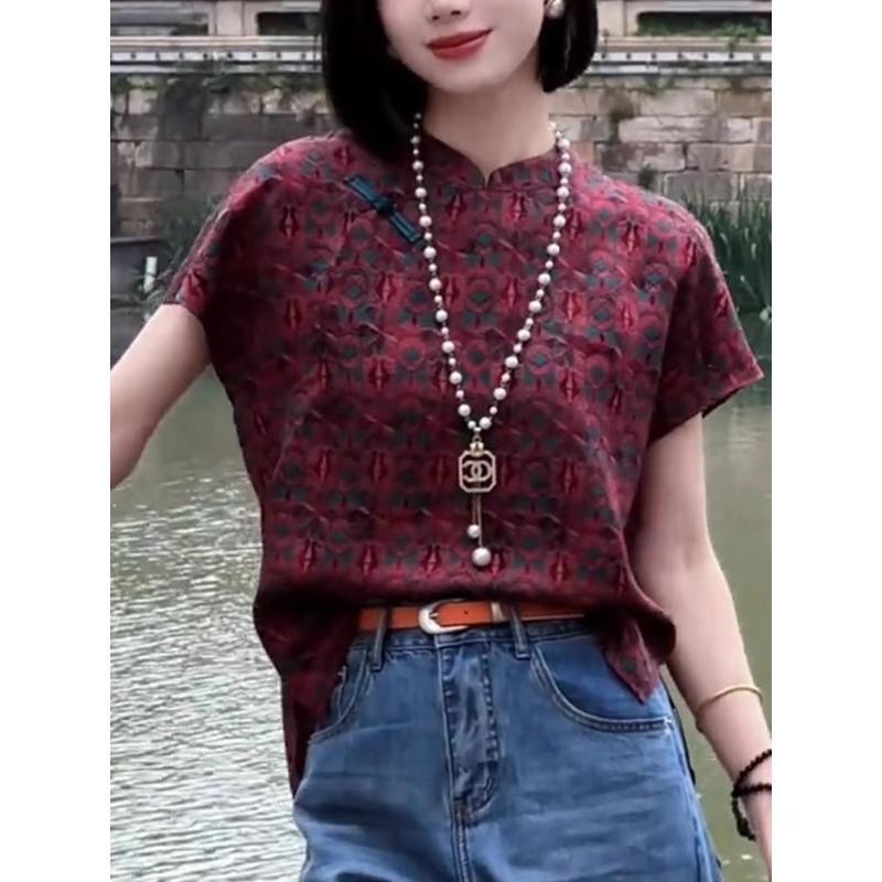 Summer Buckle Short-sleeved Temperament High-end Shirt New Thin White Top Retro T-shirt Women