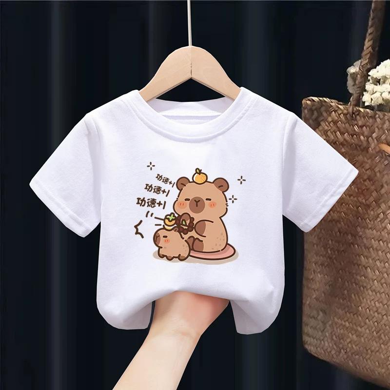 

Детская футболка для девочек Капибара Футболки 3-10 лет Малышки Девочки Одежда с коротким рукавом Малышки Девочки Топы с круглым вырезом Подарки на день рождения 100