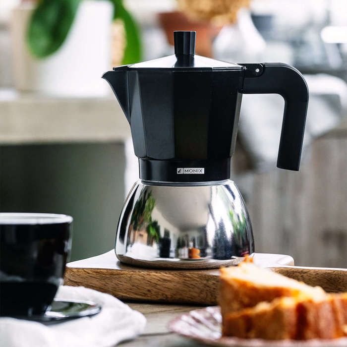 Italian Coffee Maker - Monix - Stainless Steel Induction - 9 Cups - Aluminum - Stainless Steel