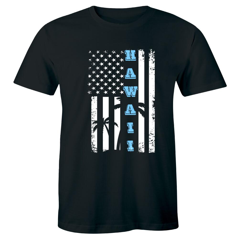 Distressed Hawaii American Flag Palm Tree Graphic T-shirt