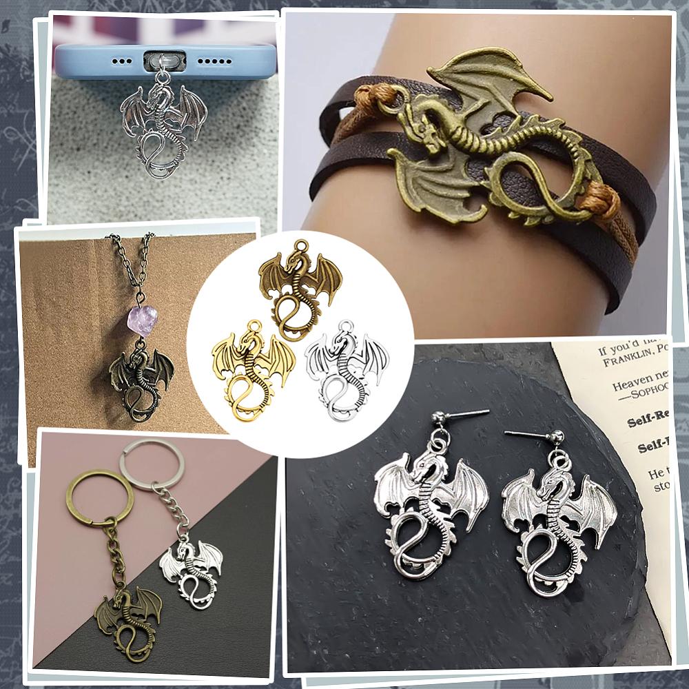 Tibetan Style Alloy Pendants Dragon Mixed Color 34.5~35x27~27.5x2~3mm Hole: 2.5mm 36pcs/box