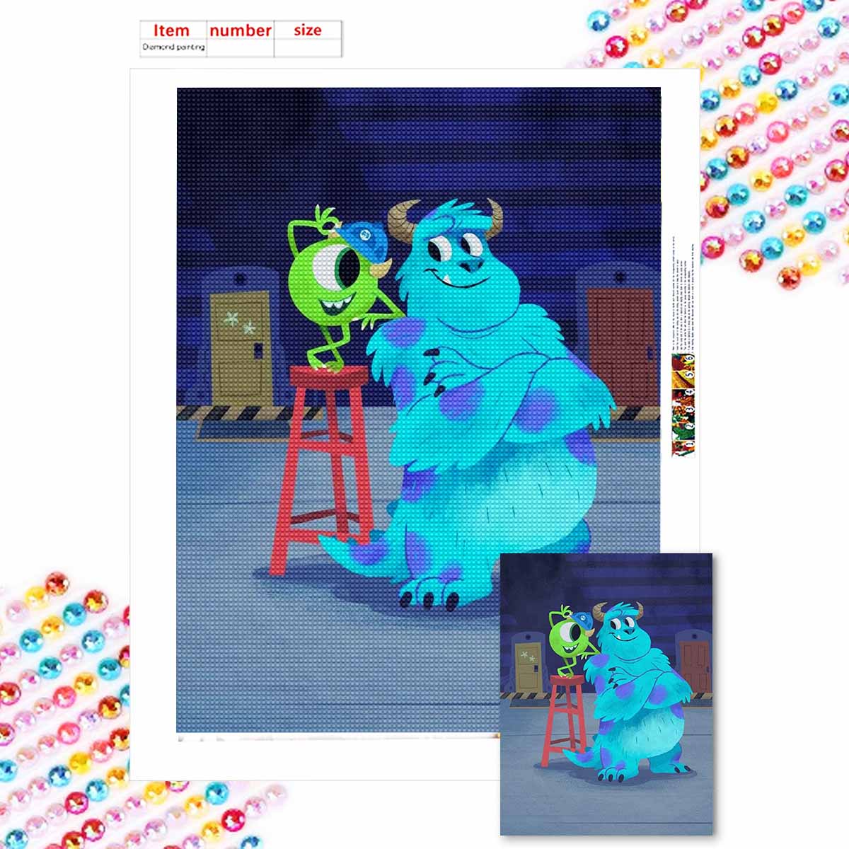 

Full Round Diamond Painting Big-eyed Boy and Green-haired Monster Art Rhinestone Picture Mosaic DIY 5D Cross Stitch Embroidery Home Decoration Round 20x30cm