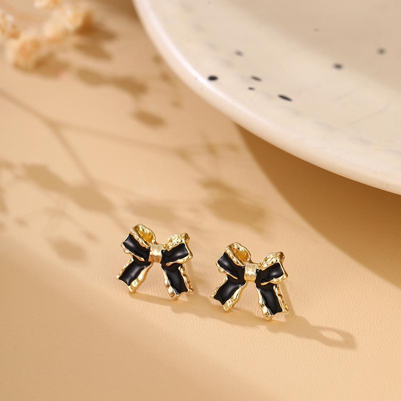 

Korean Style Black Bow S925 Silver Needle Stud Earrings