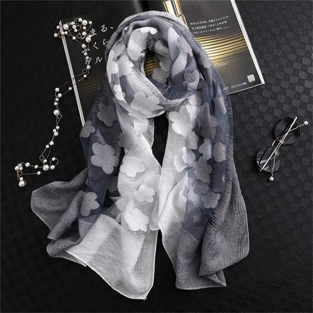 Double-Color Matching Women Scarf 70*190 Cm Female Fashion Cut Flower Hollow Petal Imitation Silk Wool Scarf Versatile Scarf