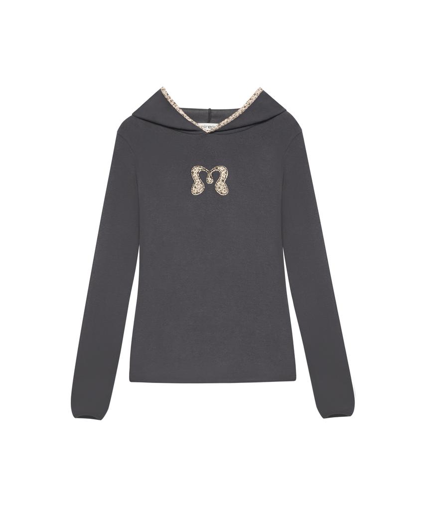 Mileko Flower Patch Hoodie Long Sleeve Charcoal