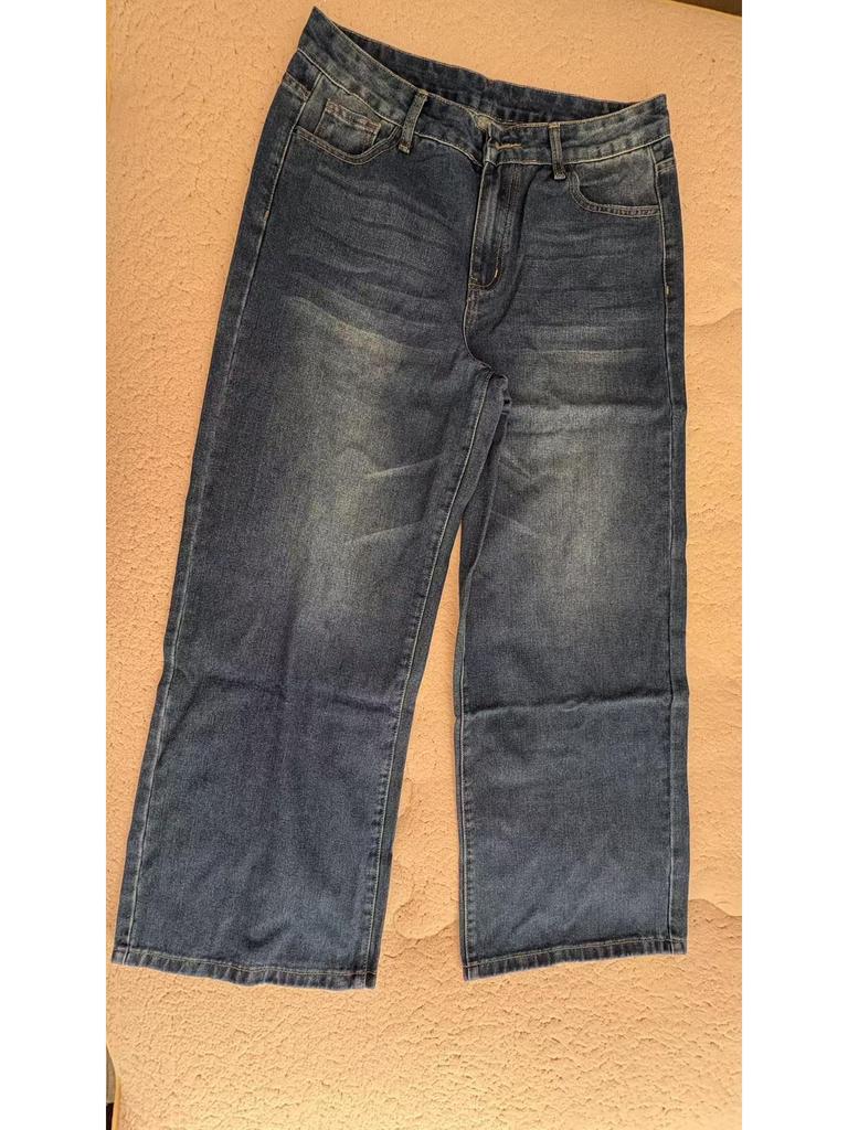 Retro gewaschene Mehrprozess-Jeans für Damen mit weitem Bein - Lockerer Schnitt
