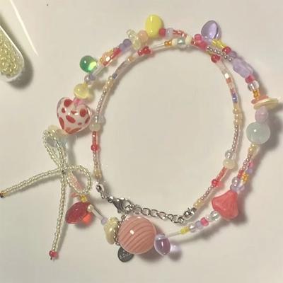 Fashionable Elegant Dainty Colorful Bow Beaded Necklace For Women Girls Delicate Bow Pendant Necklace Daily Wear Jewelry Gifts