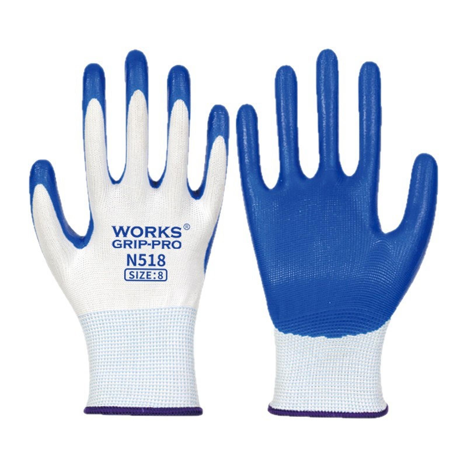 518 Screen Wear-Resistant Nitrile Gloves Non- Dipped Work Gloves for Construction one size синий
