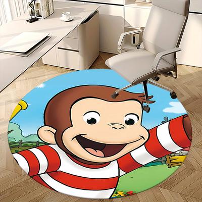 Curious George,Monkey Adventure Chair Mat Round Rug Office Carpet, Machine Washable, Non Slip, Suitable for Living Rooms, Bedrooms