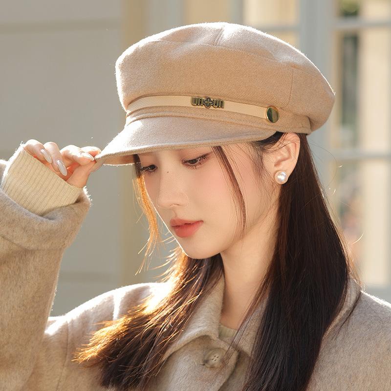 

High end Navy Cap for Women Japanese and Korean Solid Color Casual Face Showing Small Retro Octagonal Duck Tongue Painter Hat average size