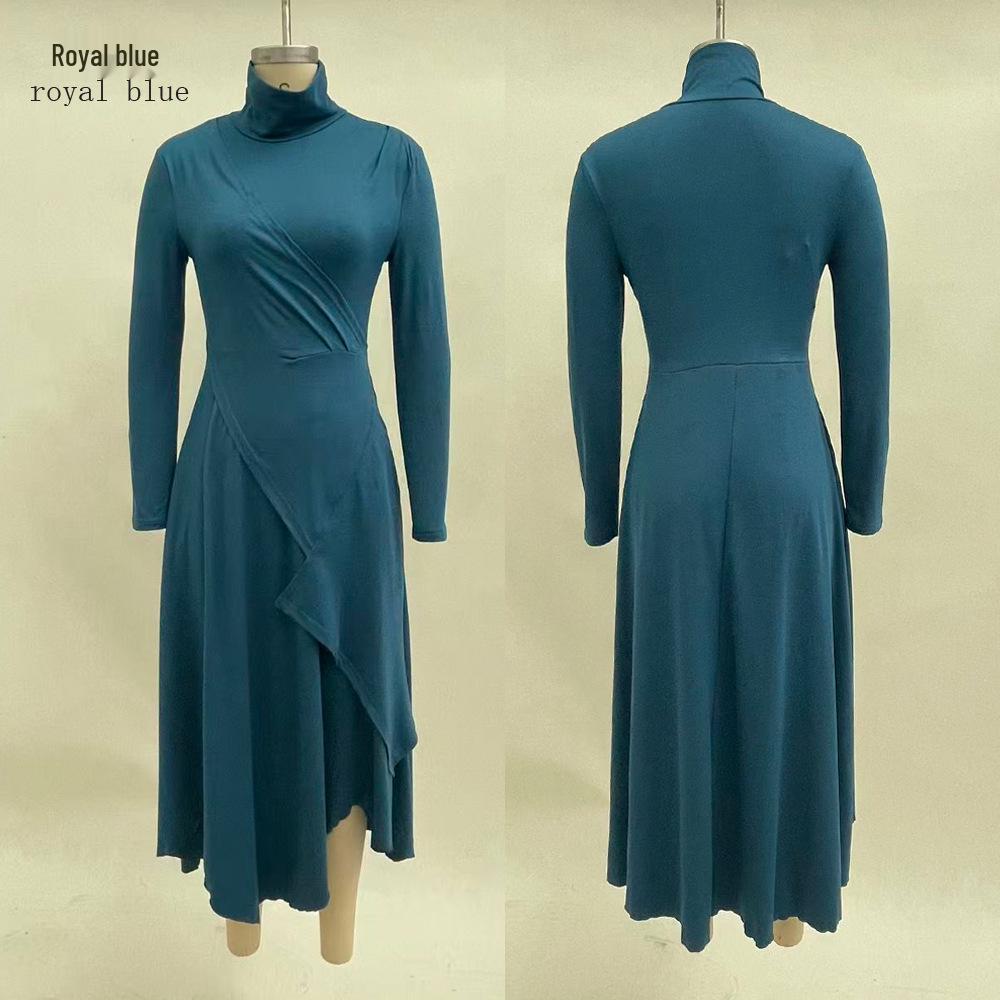 

Cross-Continental 2025 Women s Autumn/Winter Solid Long Sleeve High Neck Irregular Dress L