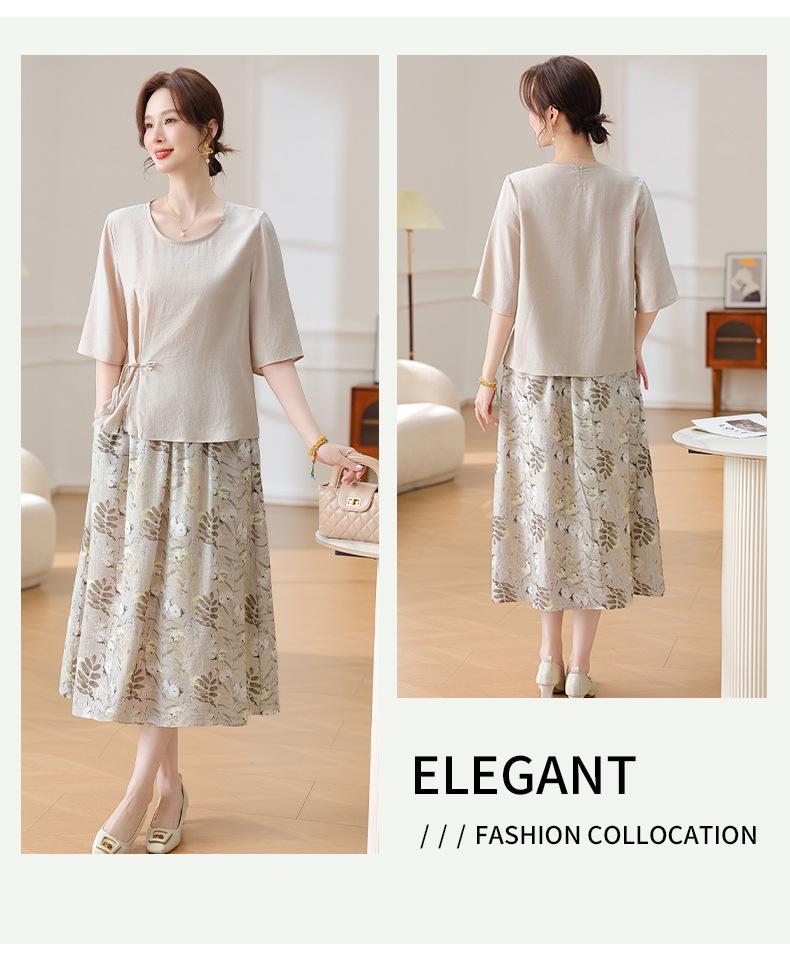 Summer 2025 Chiffon Blouse Two-Piece Set for Middle-Aged and Elderly Women