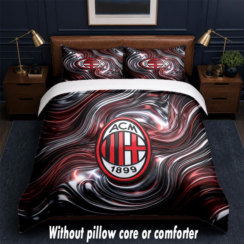 סט מצעים AC Milan עיצוב מיטה 1 ציפה לשמיכה + 2 ציפיות לכריות רך נושם מצעי מיטה לבית