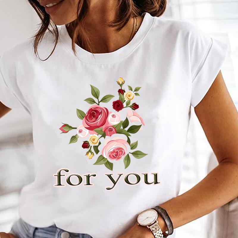 (Asian Size) letter love heart Lady o-neck T Shirt Clothing Short Sleeve T-shirts Printed Female Top Casual Fashion Women Graphic Tee