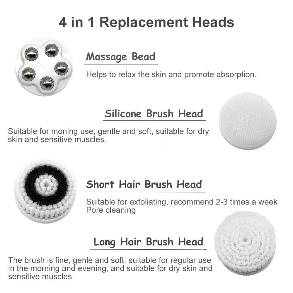 Ultraschall-Gesichtsreinigungsbürsten-Set, elektrisch, zur Hautreinigung und zum Peeling, mit 4 verschiedenen Reinigungs-Mitessern, Gesichtsmassagegerät