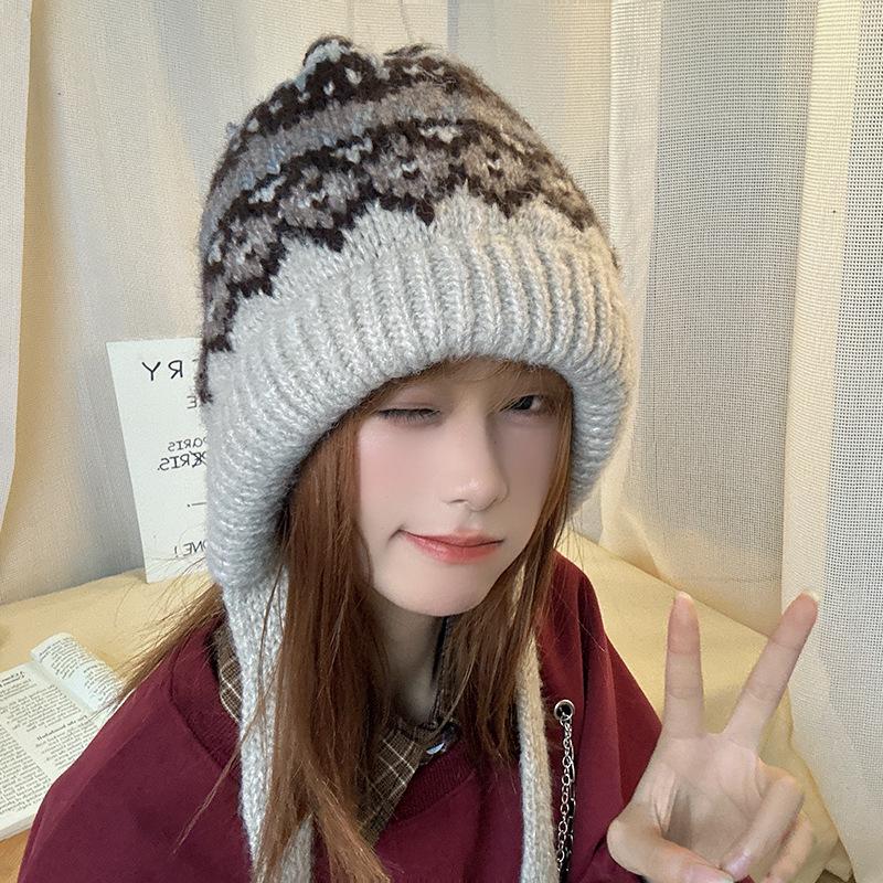 Luochi Fair Isle Knit Hat – Stylish, Adjustable, Warm Wool Hat for Autumn & Winter