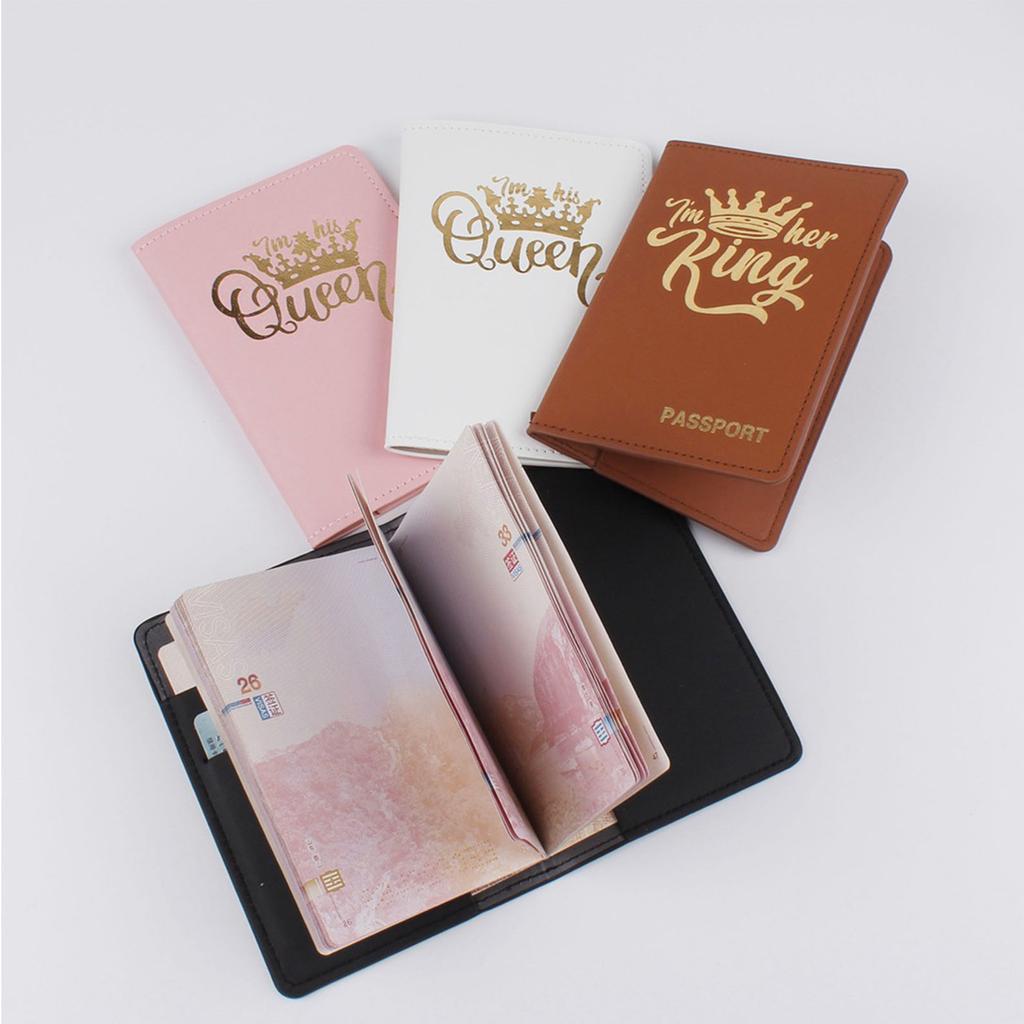 Lover Couple Passport Cover Holder Hot Stamping Queen for Women Men Travel Fashion Weddings Gift