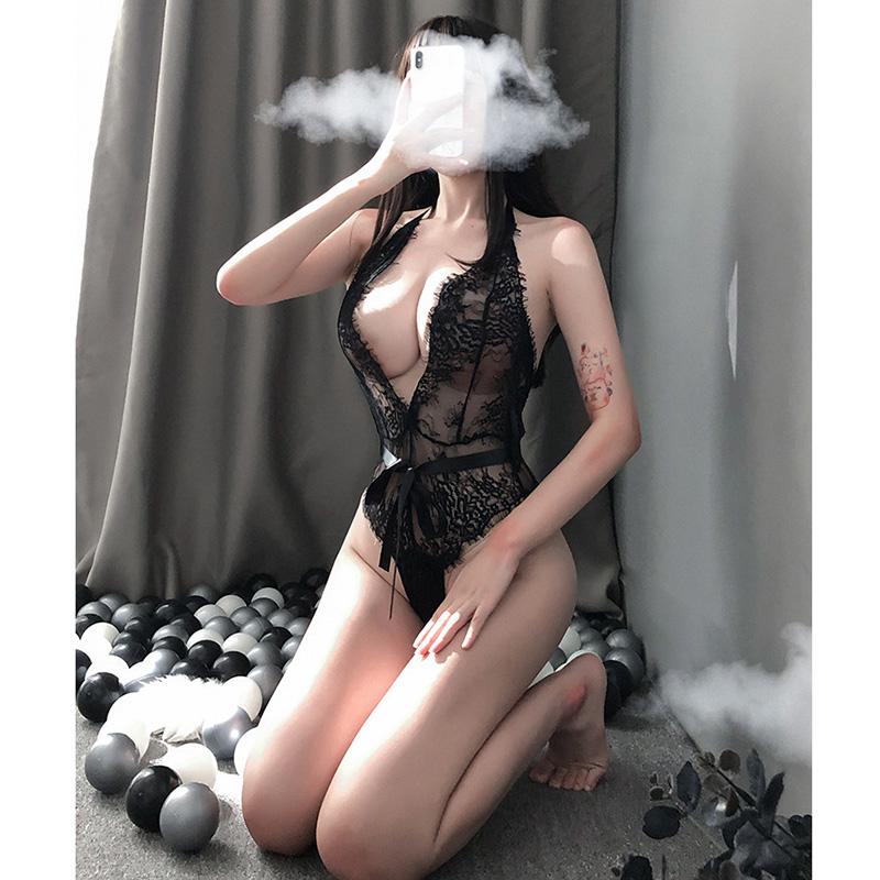 Women Sexy Underwear Erotic Bodysuits Full Lace See-through Lingerie Backless Hollow out Lingerie Transparent Nightwear