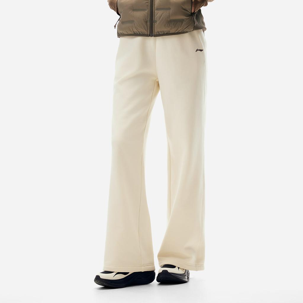 Li Ning Fitness Series Warm Fleece Fashion Wide Leg Mid Waist Casual Knitted Sports Pants Women Pants AKLV972-5