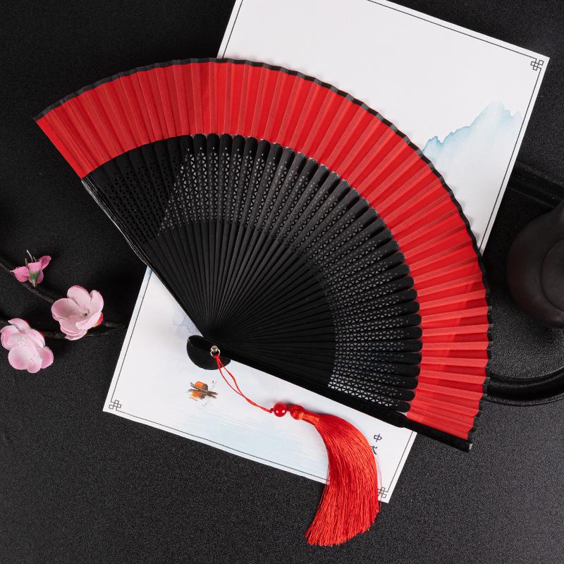 Chinese Style Folding Folding Fan Change Color With Tassel Dance Fan Silk Cloth Bamboo Summer