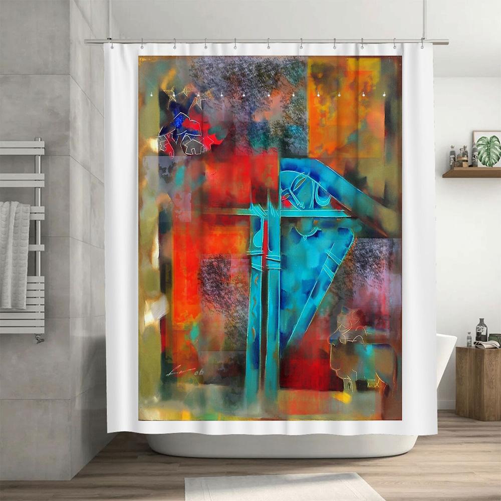 Shower Curtain Waterproof Abstract Ocean Wave Art Bathroom Decor Set Modern Coastal Home Textile Beach Theme Backdrop